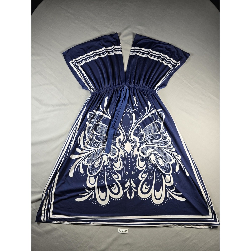 Cristina Love Women's Size XL Blue & White Pattern V Neck Stretch Dress
